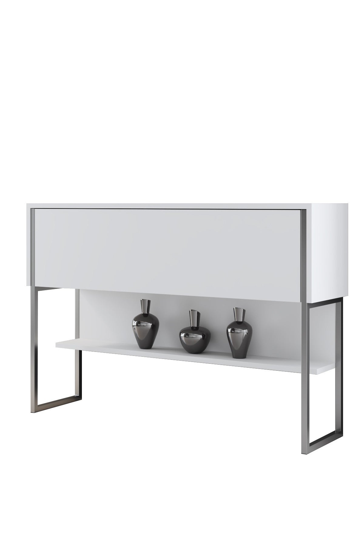 Buffet Moderne Blanc Luxe 120x80x30 - Cadre Argent - Une Case