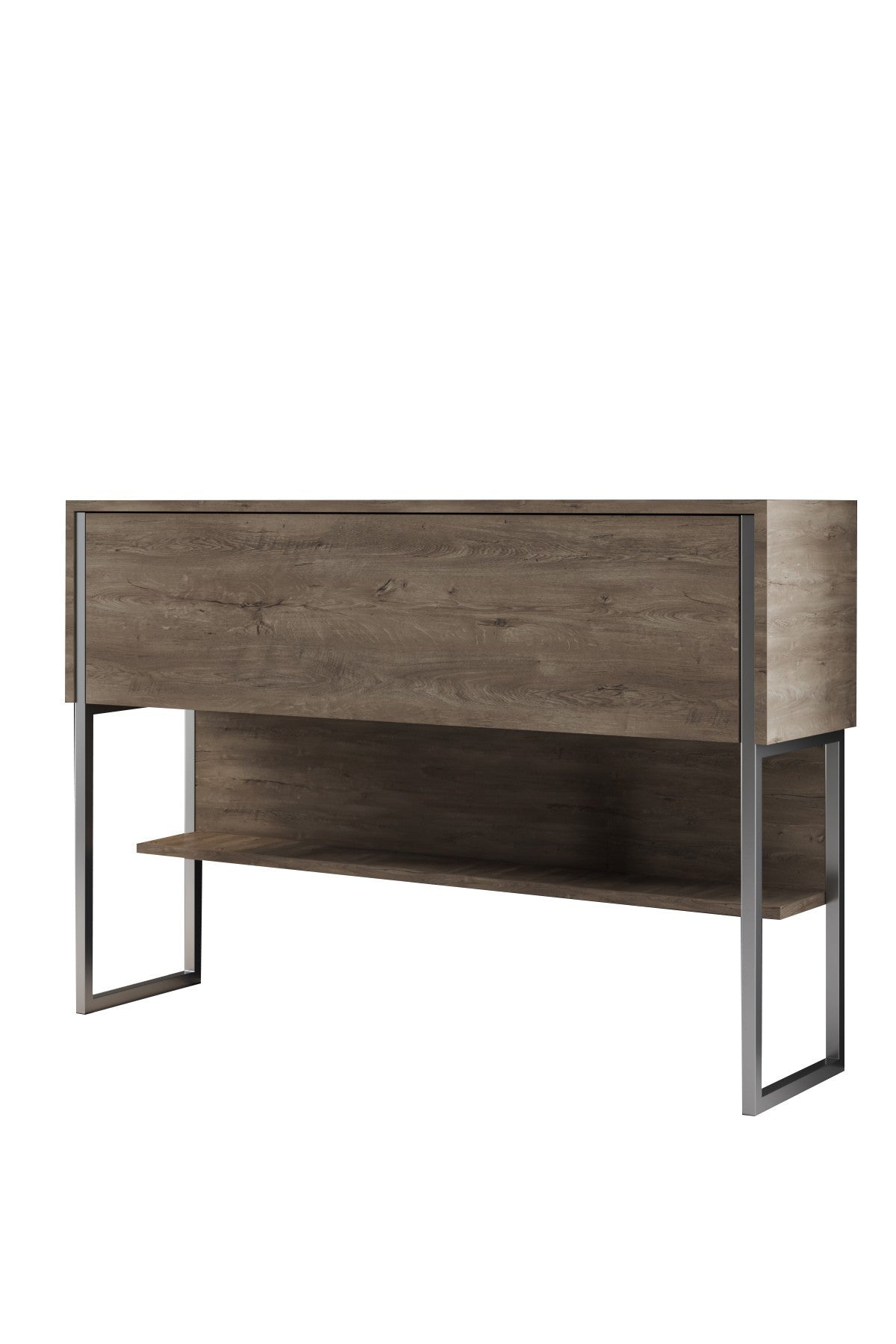 Buffet Moderne Noyer Luxe 120x80x30 - Cadre Argent - Une Case