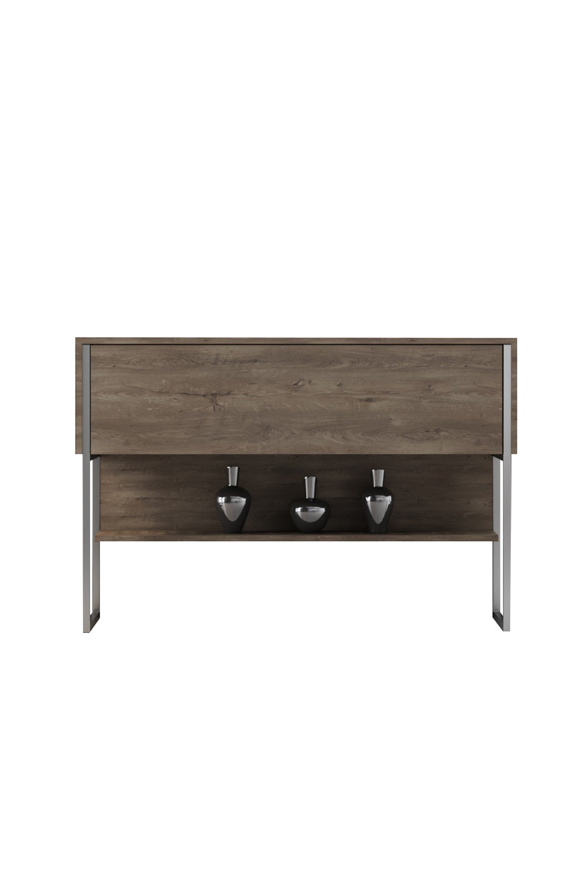 Buffet Moderne Noyer Luxe 120x80x30 - Cadre Argent - Une Case