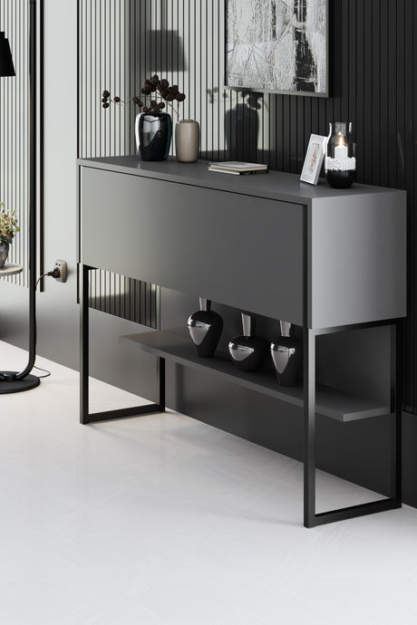 Modern Dressoir Antraciet Luxe 120x80x30 - Zwart Frame - Eén Vak