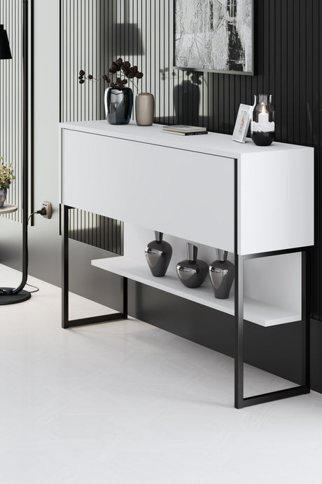 Modern Dressoir Wit Luxe 120x80x30 - Zwart Frame - Eén Vak