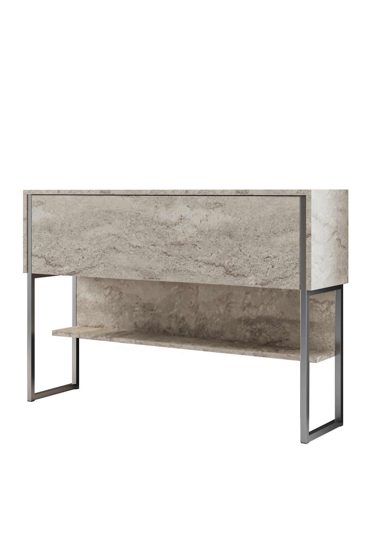 Buffet Moderne Travertin Luxe 120x80x30 - Cadre Argent - Un Compartiment