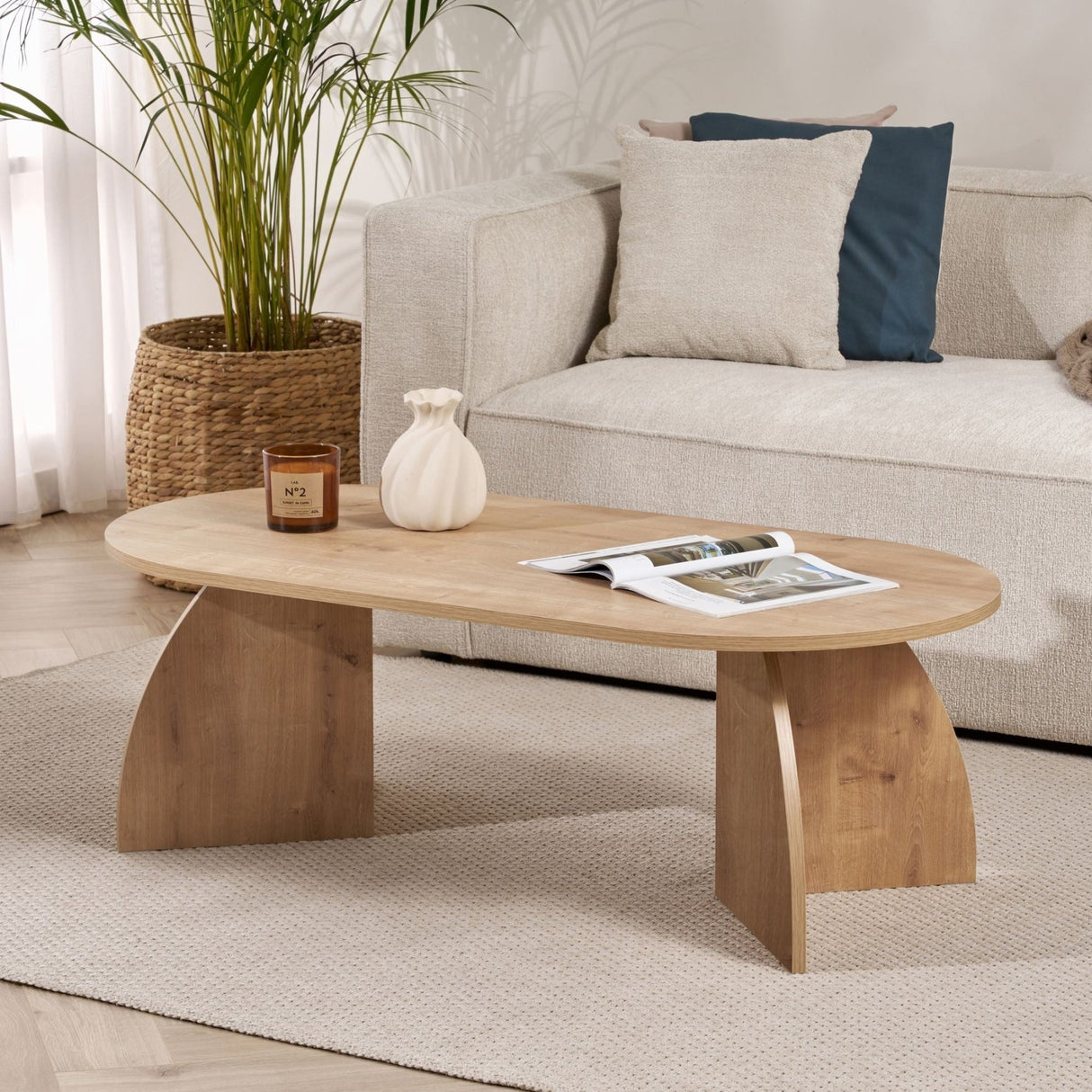 Table basse Melina ovale aspect chêne saphir Bois mélaminé