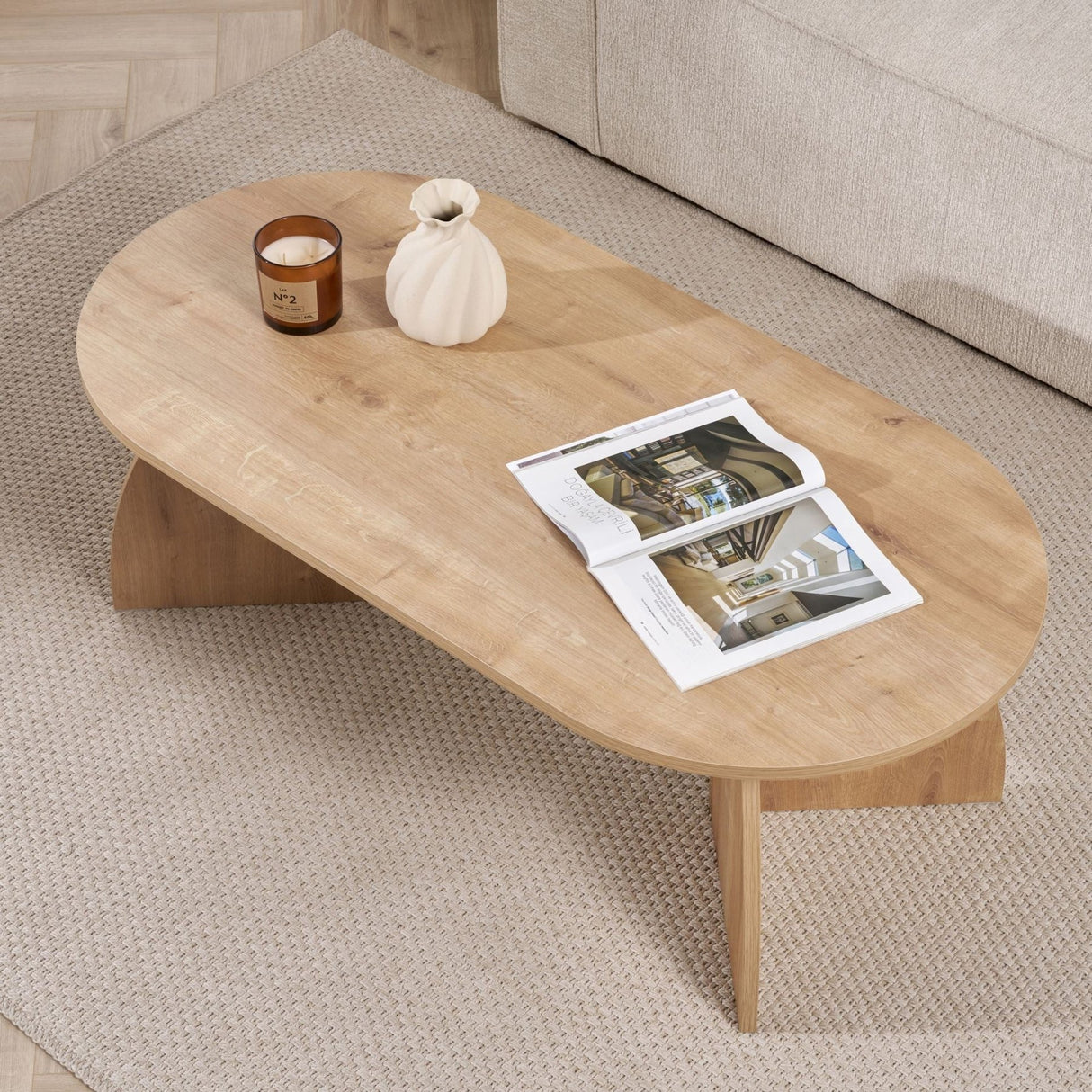 Table basse Melina ovale aspect chêne saphir Bois mélaminé