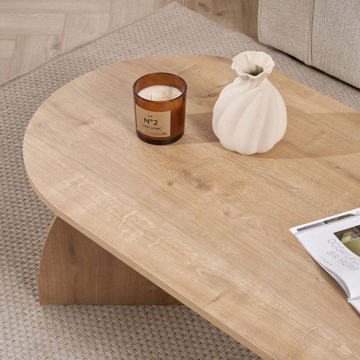 Table basse Melina ovale aspect chêne saphir Bois mélaminé