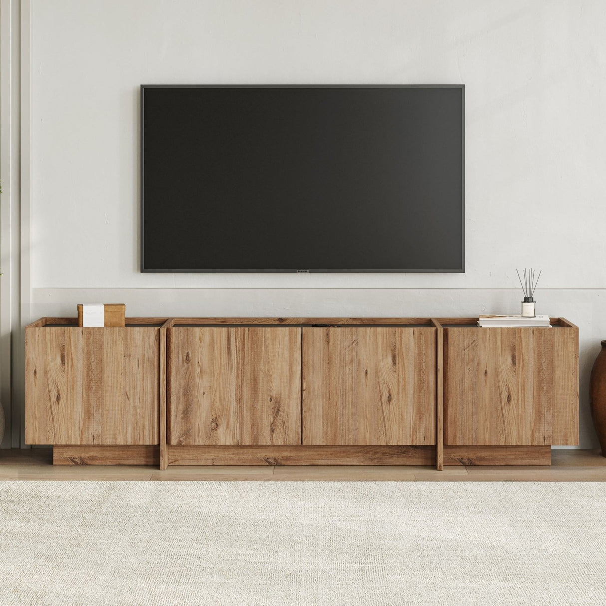 Meuble TV Lowen aspect chêne 180 cm Pin Atlantique et bois mélaminé anthracite