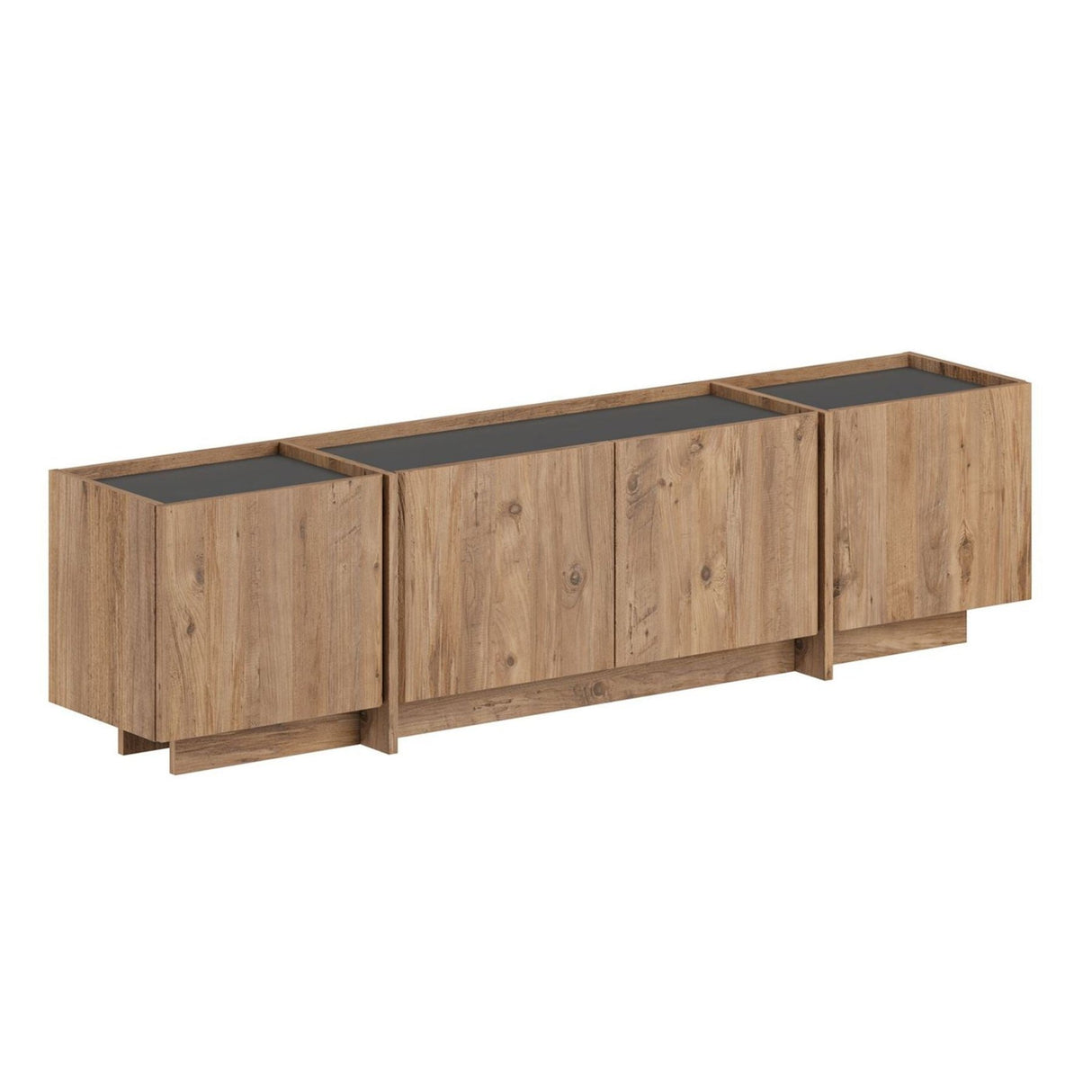 Meuble TV Lowen aspect chêne 180 cm Pin Atlantique et bois mélaminé anthracite