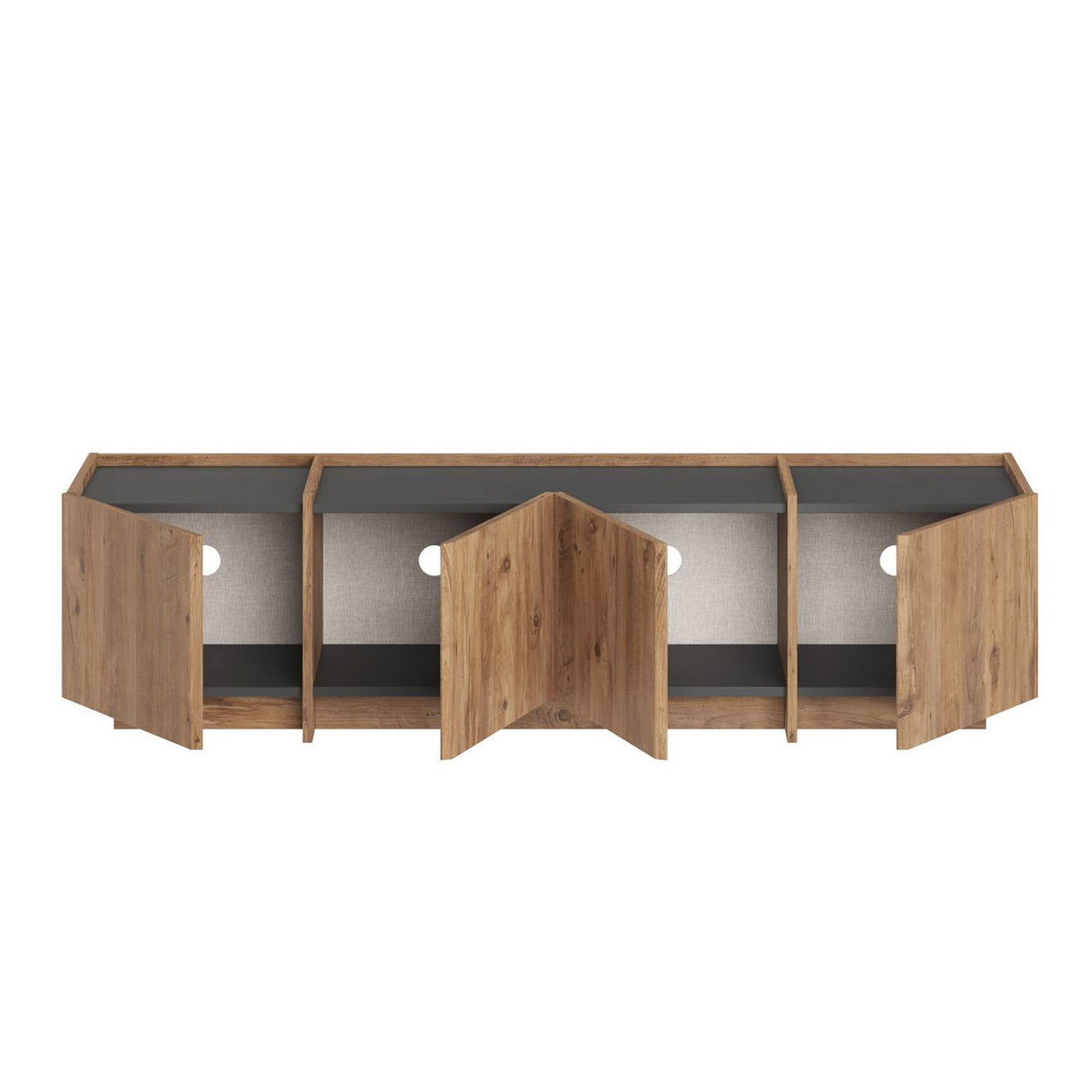 Meuble TV Lowen aspect chêne 180 cm Pin Atlantique et bois mélaminé anthracite