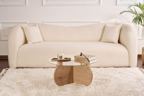 Salontafel Aris Rond 75 cm Glas - Melamine Eikenhout