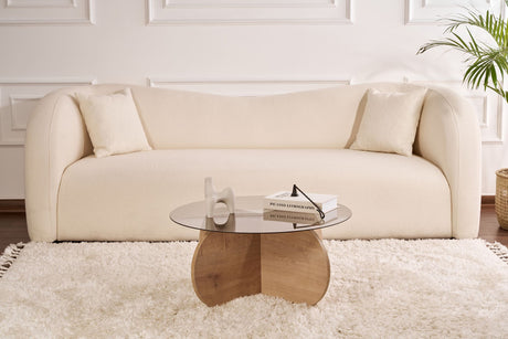 Salontafel Aris Rond 75 cm Getint Glas - Melamine Eikenhout