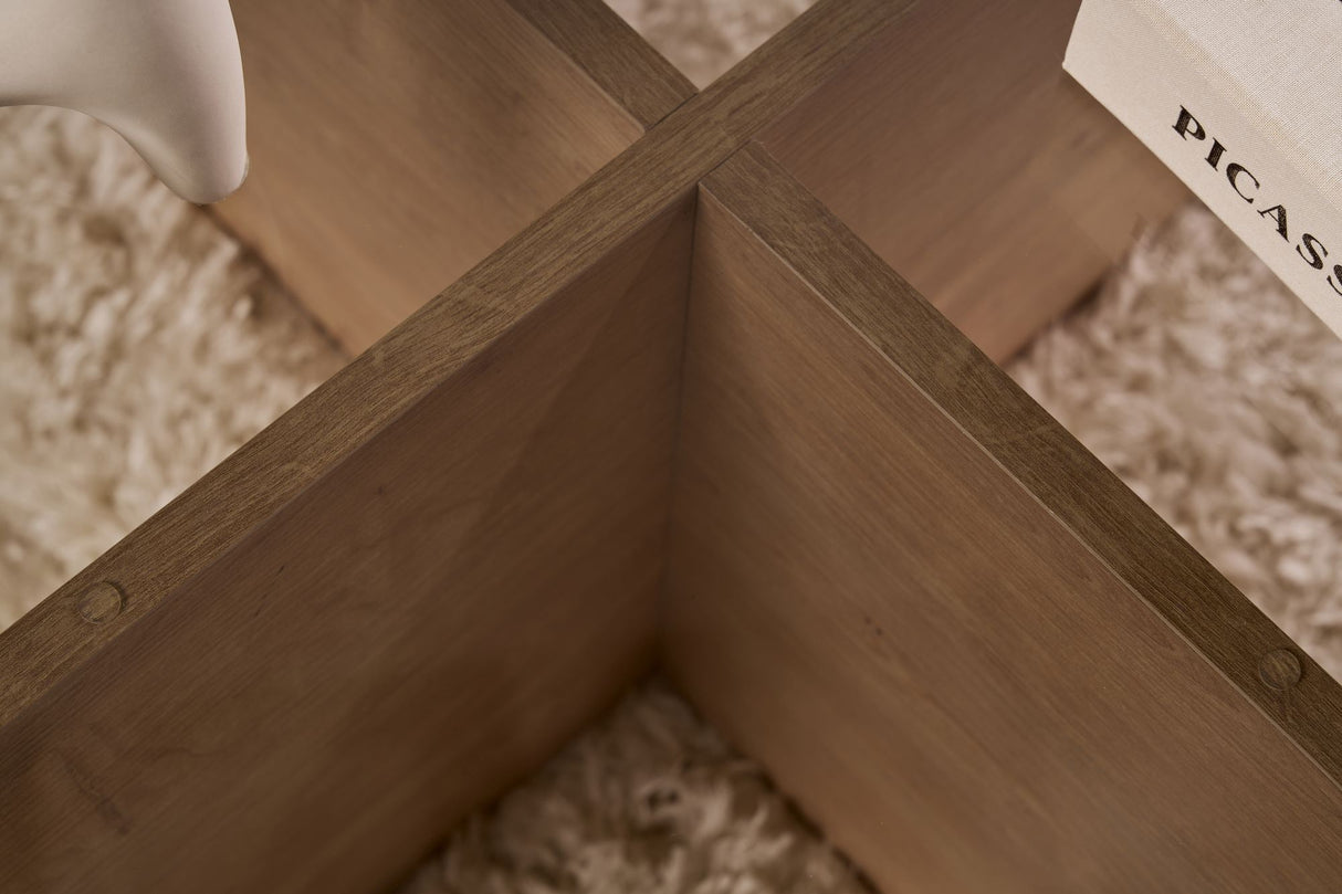 Table basse Aris ronde 75 cm en verre teinté - Mélamine chêne