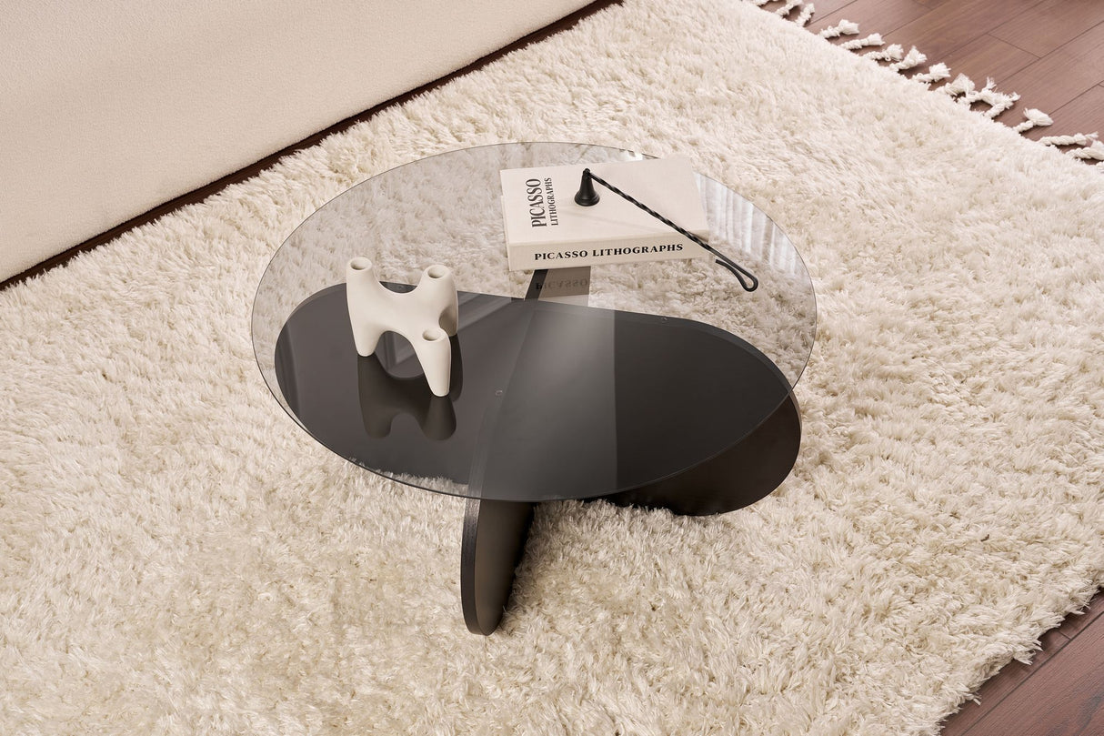 Table basse Aris ronde 75 cm en verre teinté - piètement noir