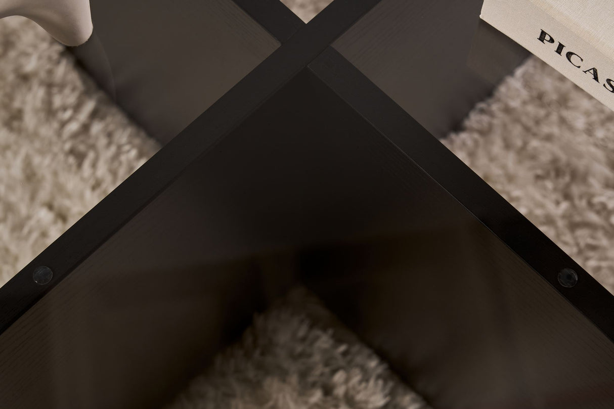 Ronde salontafel Aris zwart melamine en rookglas 75 cm