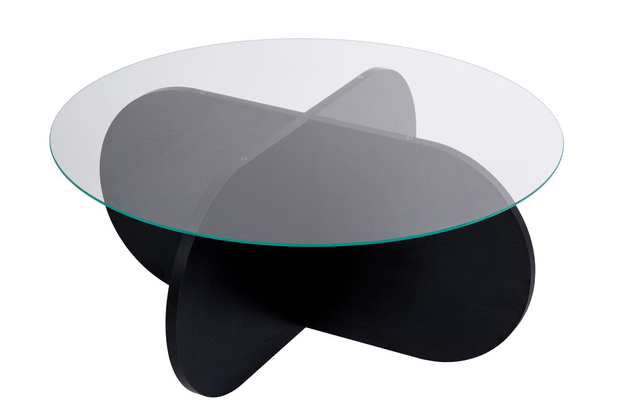 Salontafels - Ronde salontafel Aris zwart melamine en transparant glas 75 cm - Dimehouse