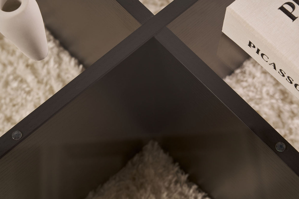 Table basse Aris ronde 75 cm en verre teinté - piètement noir