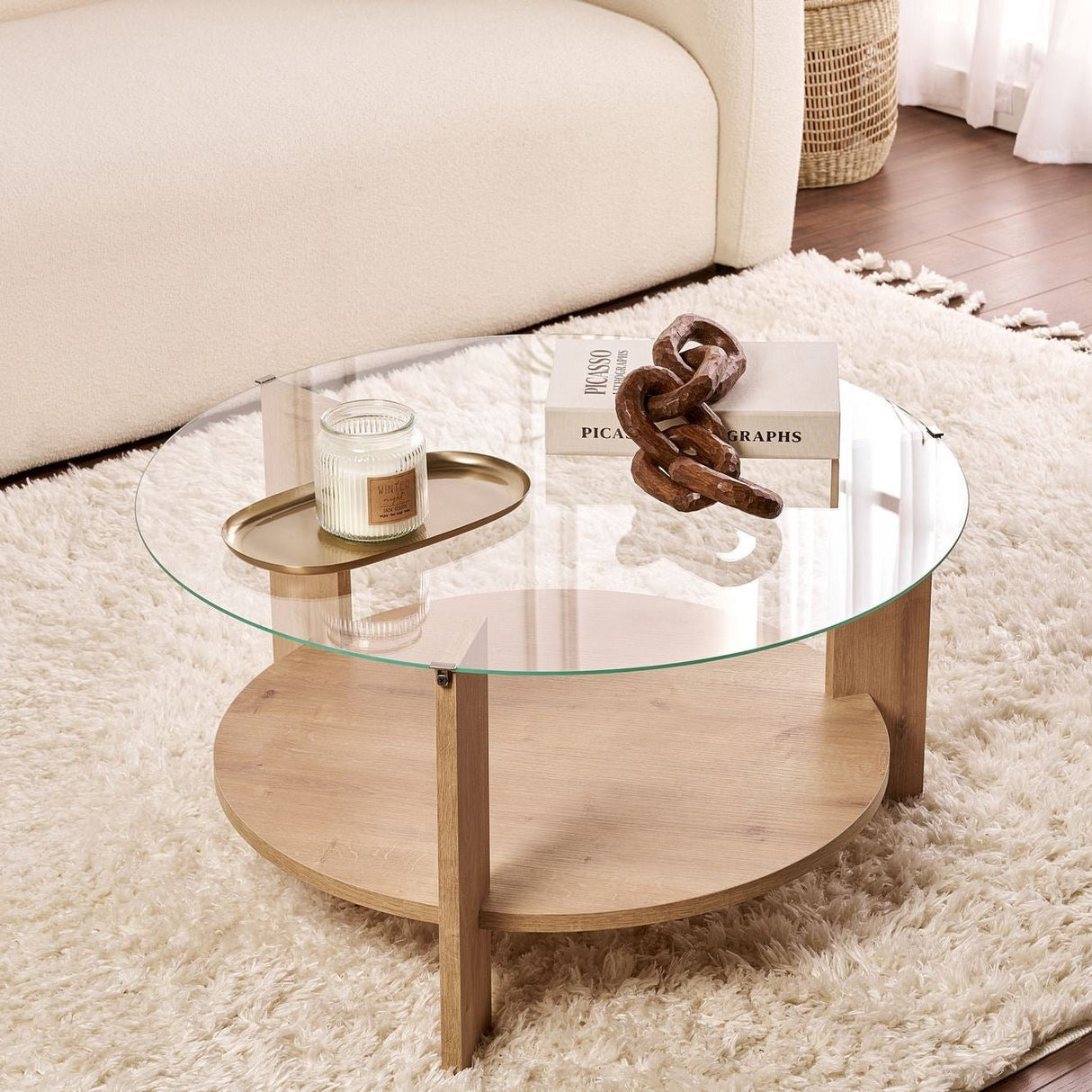 Cairo Salontafel Rond Ø75 cm Sapphire Oak - Glas 75x75x40 cm