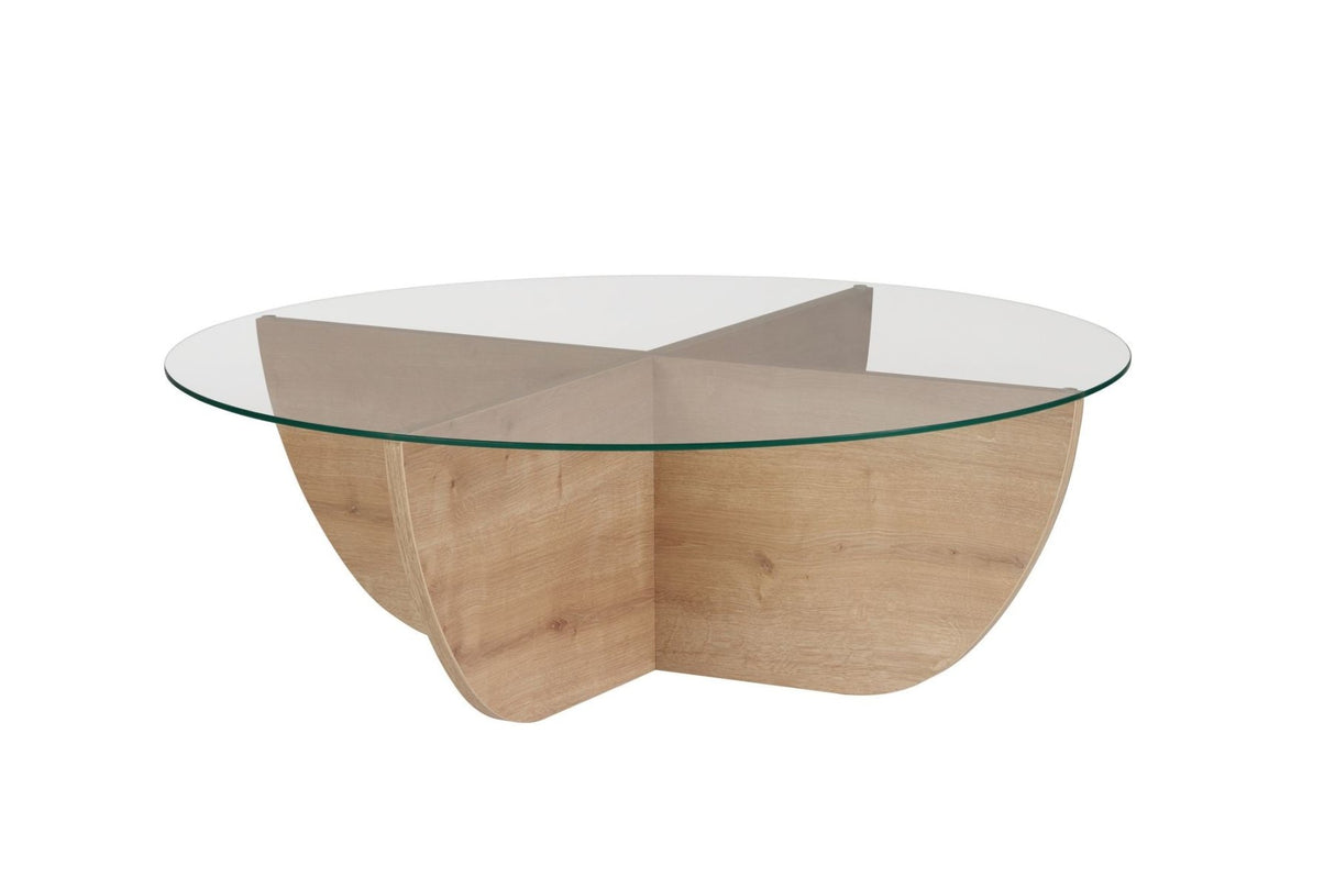 Table basse Liya Chêne Saphir ovale 90 cm Verre trempé