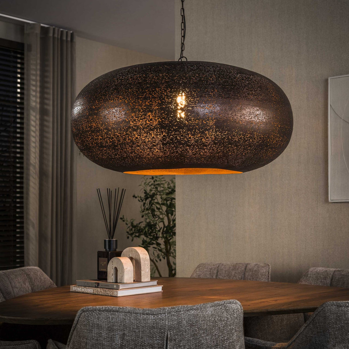Hanglamp 1-lichts antiek koper Chase Ø90 cm