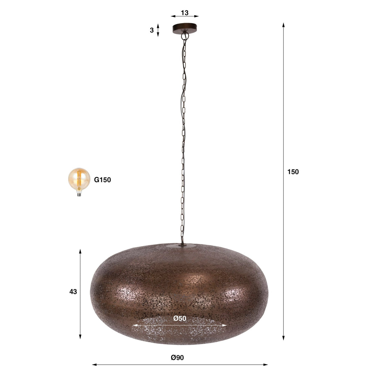 Hanglamp 1-lichts antiek koper Chase Ø90 cm