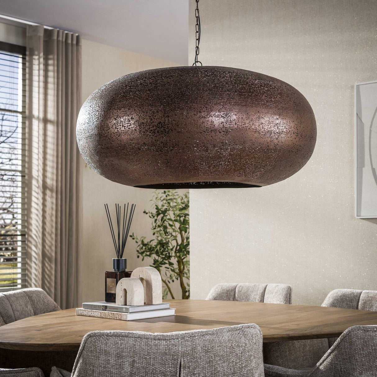 Hanglamp 1-lichts antiek koper Chase Ø90 cm