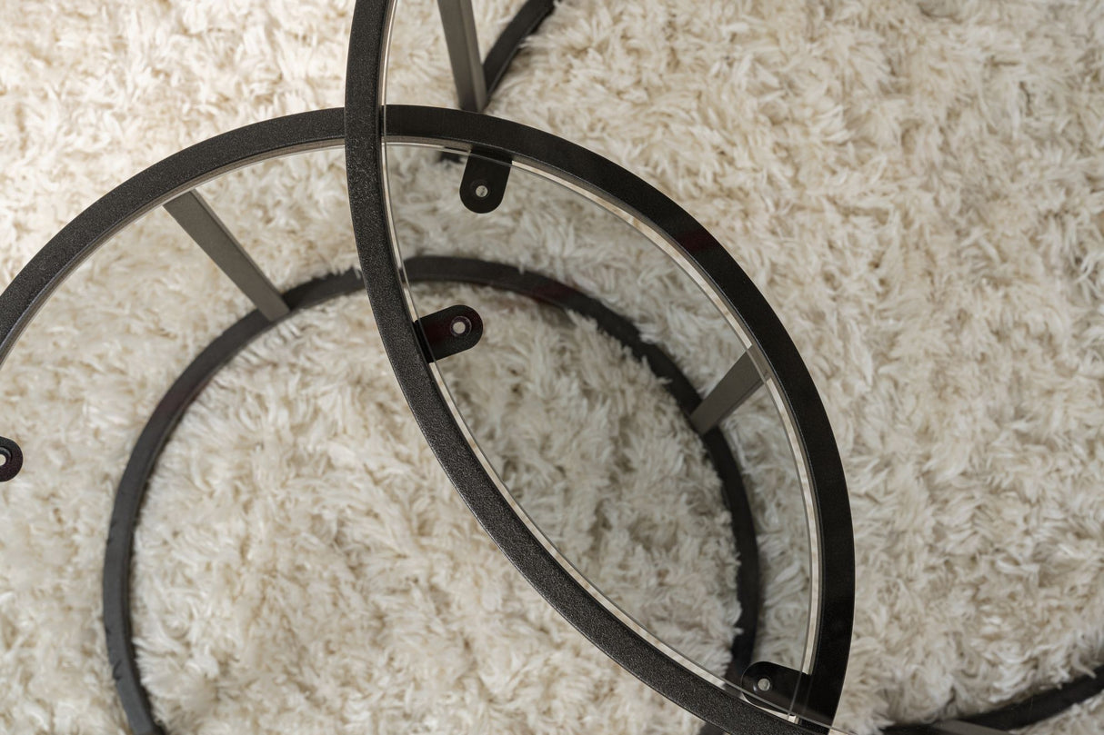 Ensemble de tables basses de 2 en verre rond - cadre noir - 60, 42 cm