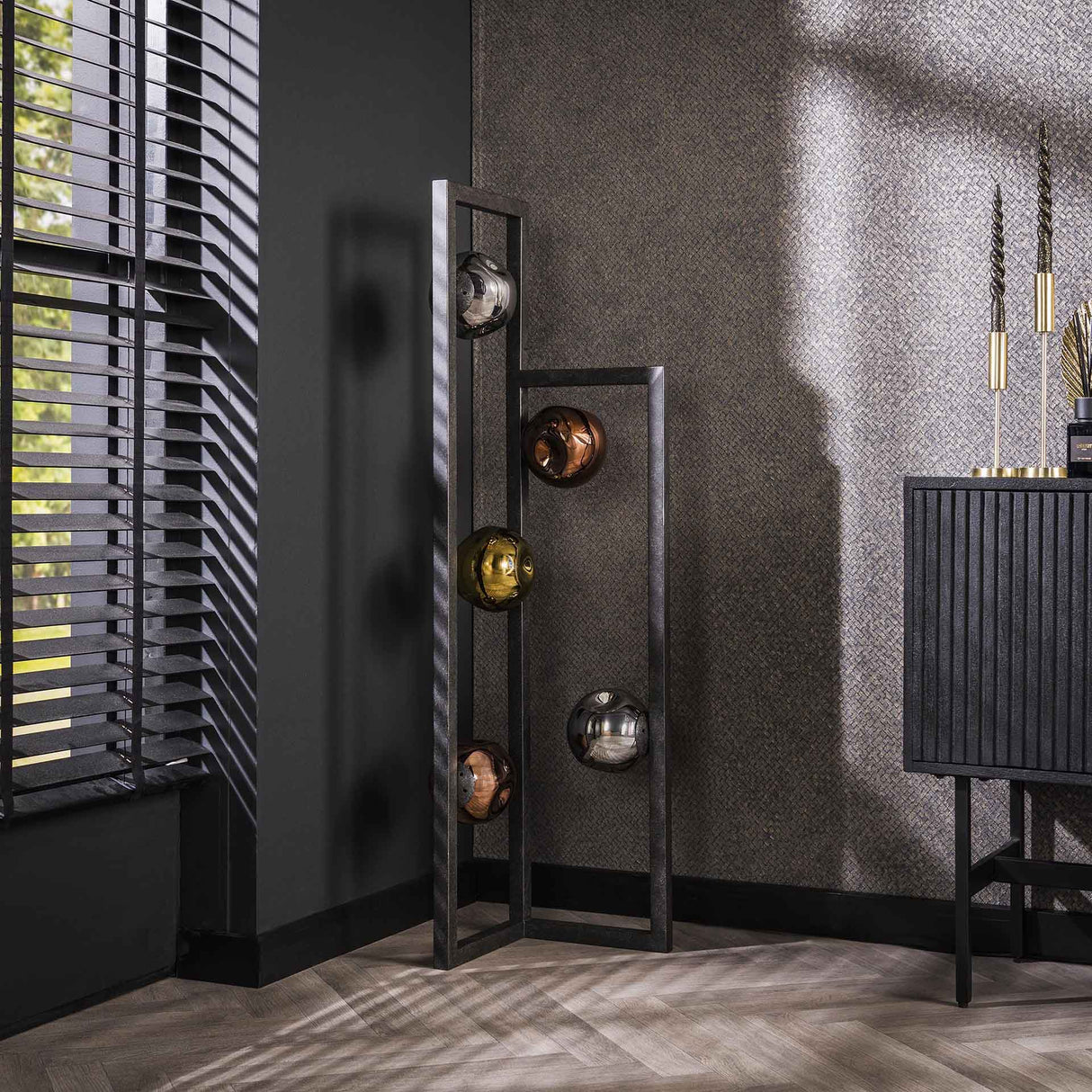 Industriële Vloerlamp Ada 5-lichts Gekleurd Glas Hoek