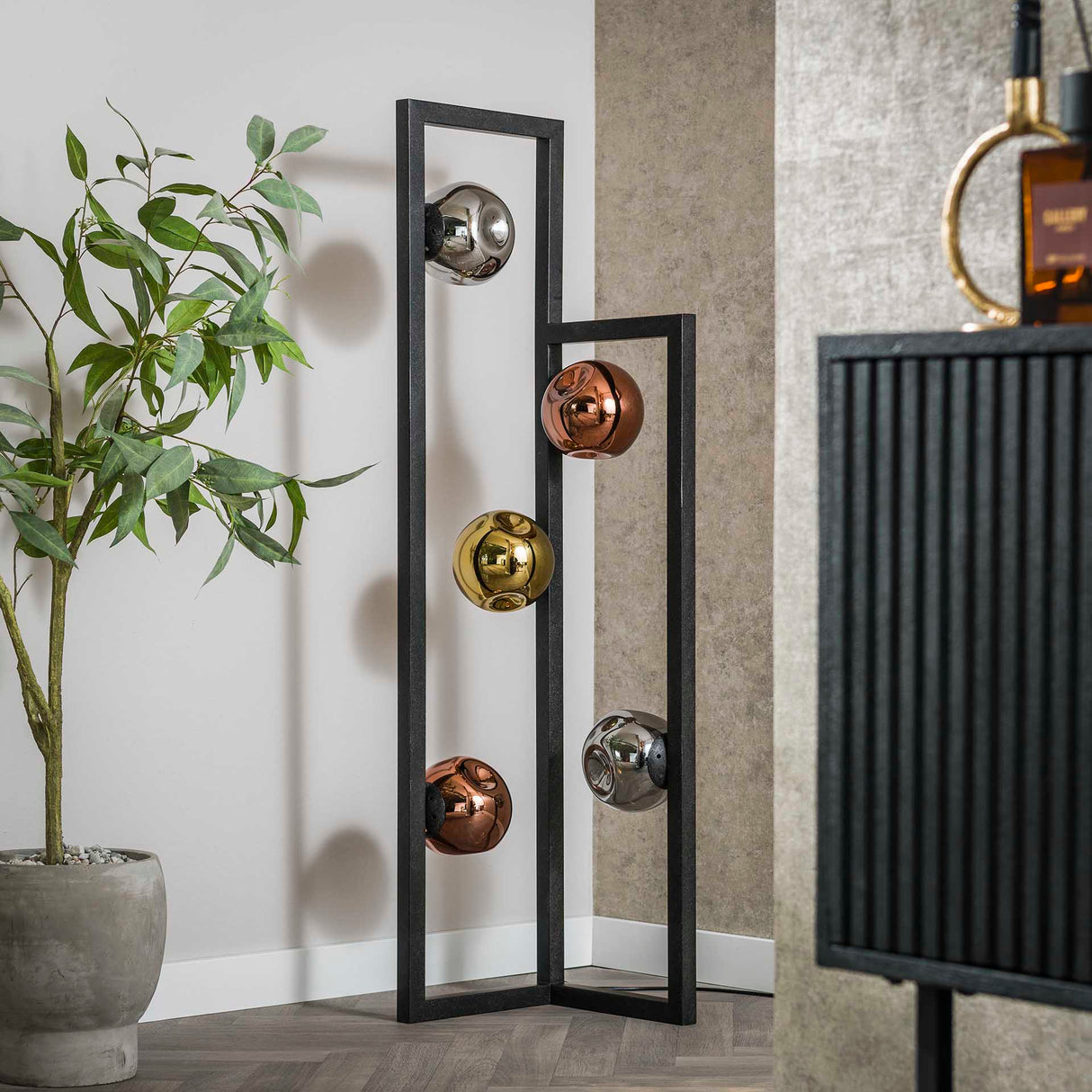 Industriële Vloerlamp Ada 5-lichts Gekleurd Glas Hoek