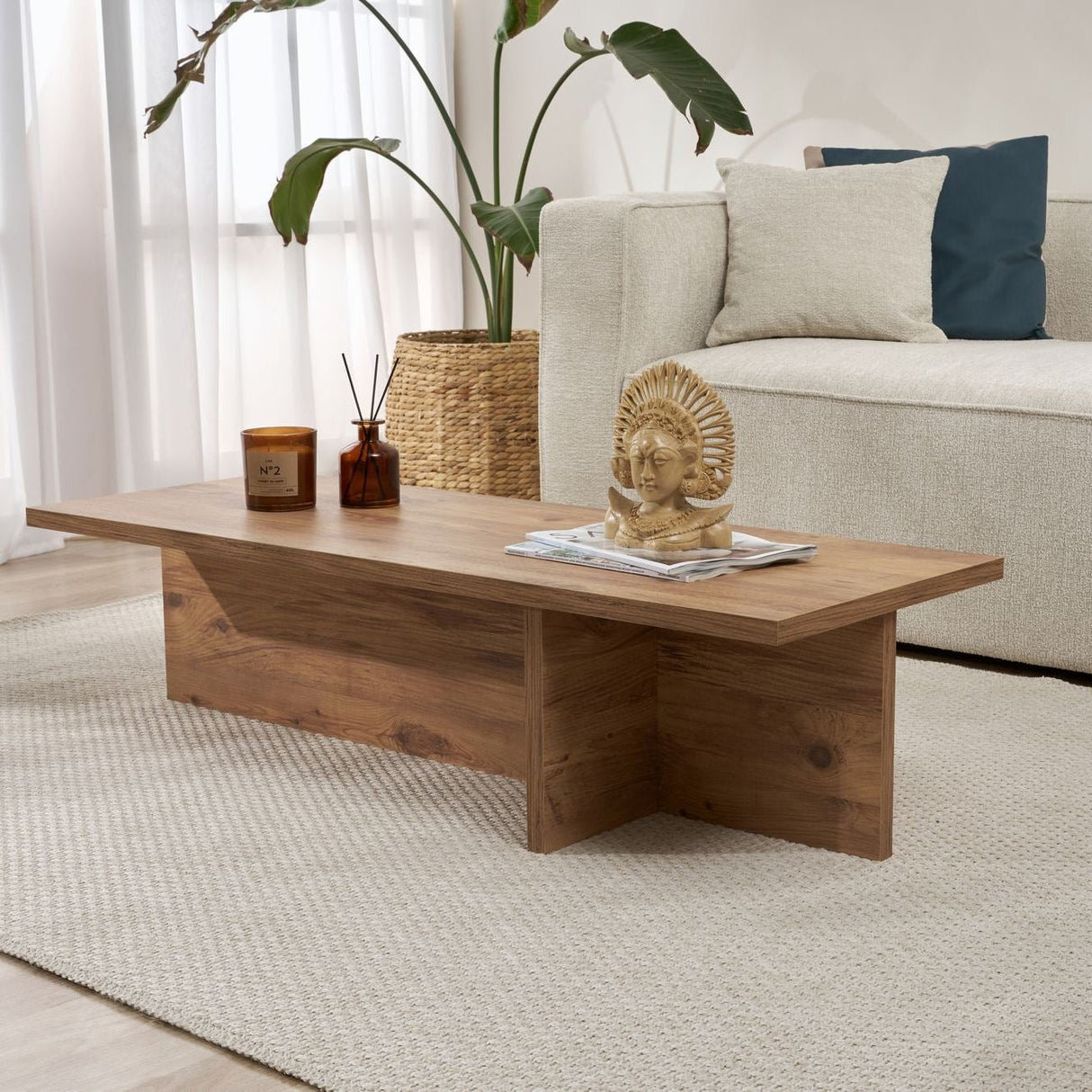 Table basse rectangulaire Portland en pin mélaminé 120x45x30 cm
