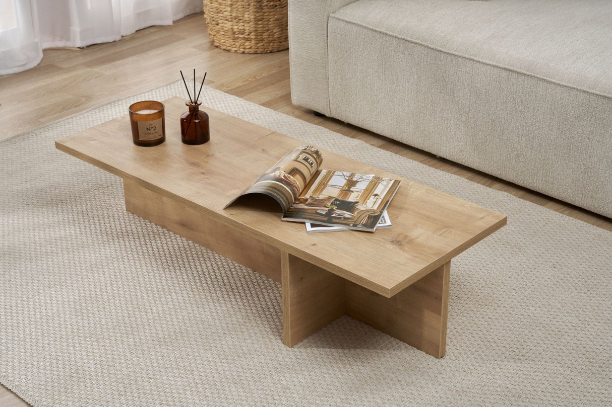 Table basse rectangulaire Portland en mélamine chêne 120x45x30 cm