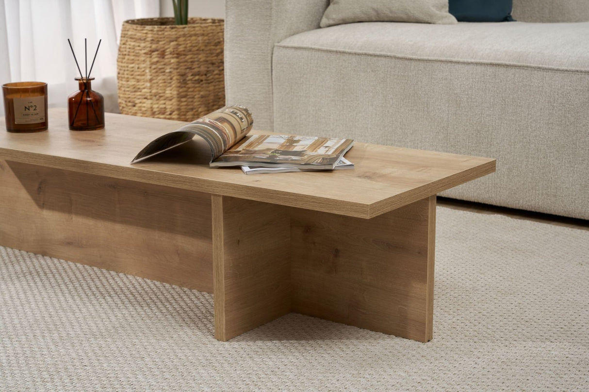 Table basse rectangulaire Portland en mélamine chêne 120x45x30 cm