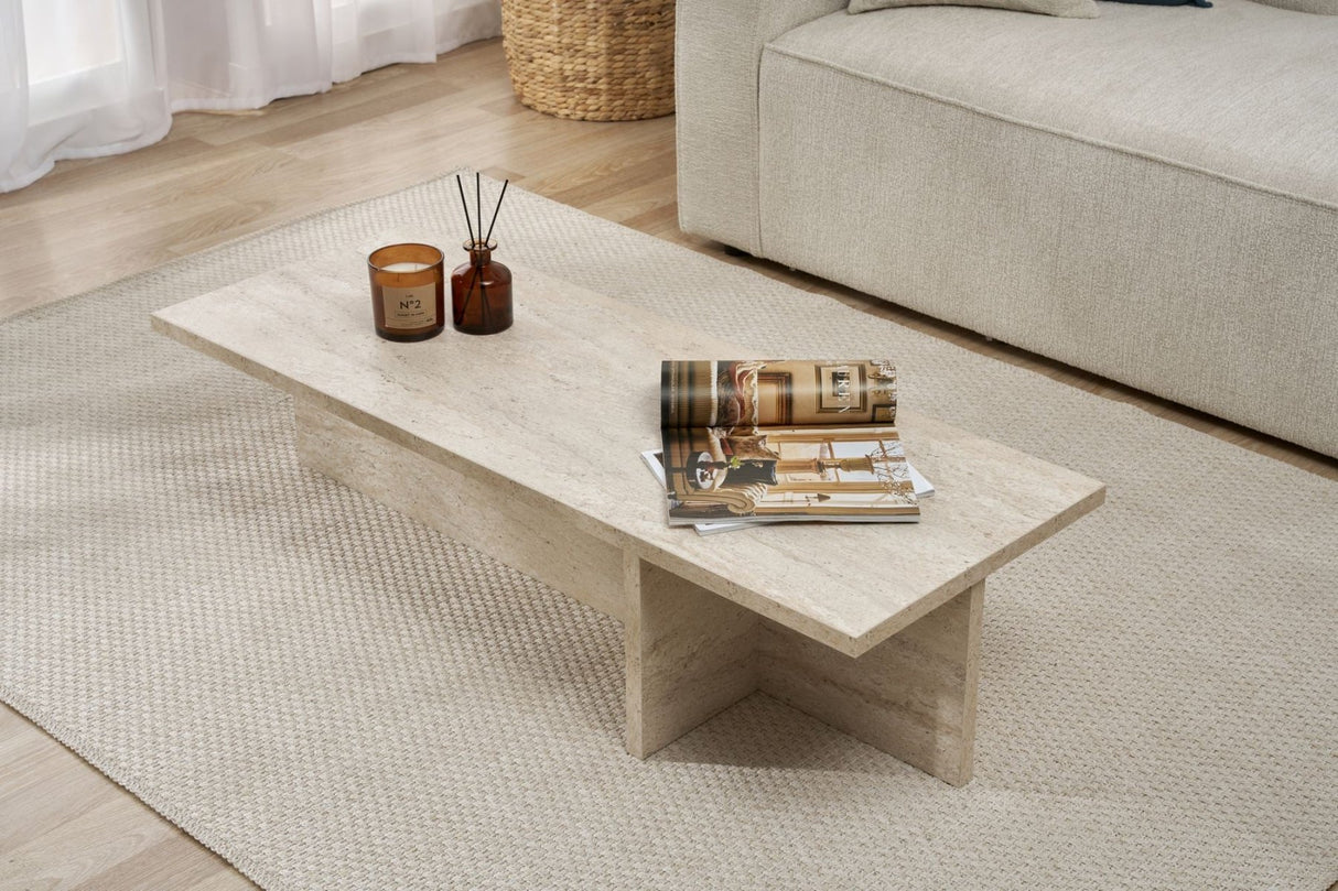 Table basse rectangulaire Portland travertin en mélamine 120x45x30 cm