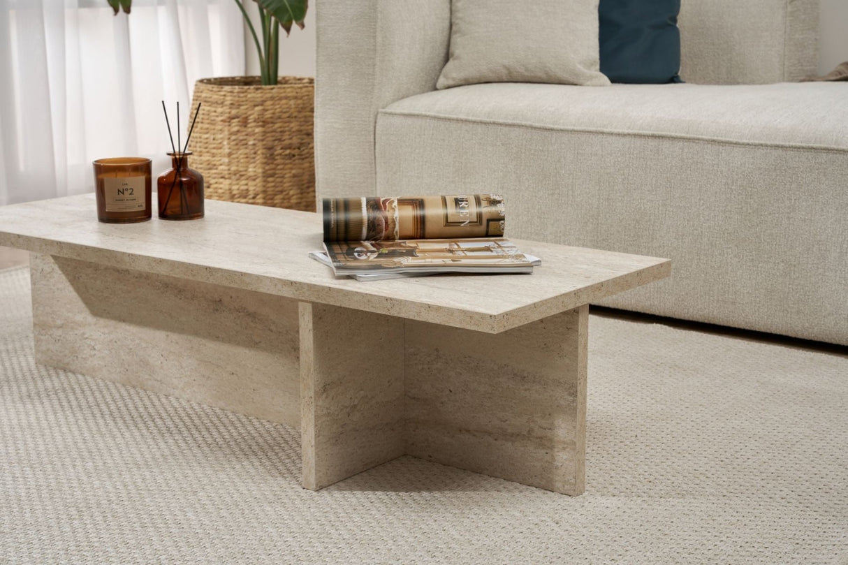 Table basse rectangulaire Portland travertin en mélamine 120x45x30 cm