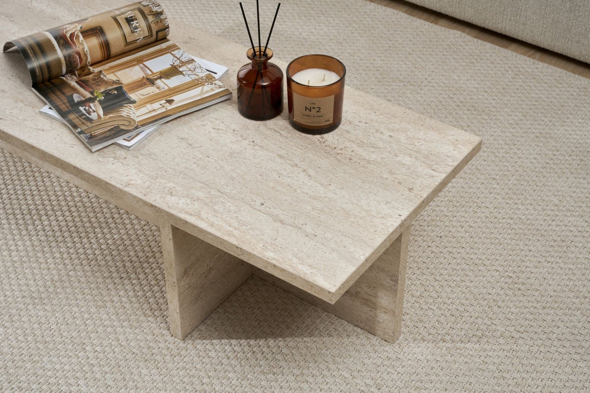 Table basse rectangulaire Portland travertin en mélamine 120x45x30 cm