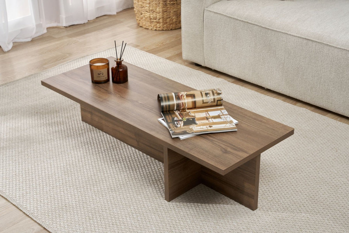 Table basse rectangulaire Portland noyer en mélamine 120x45x30 cm
