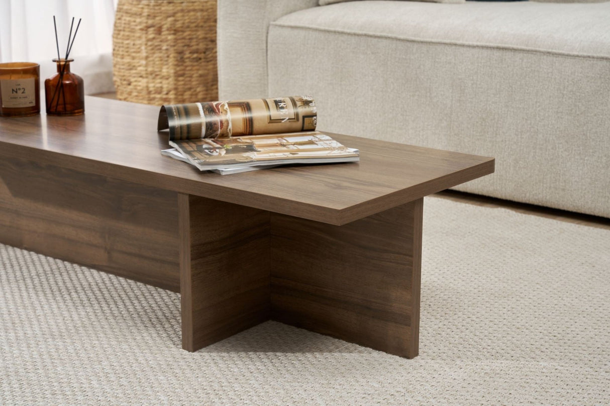 Table basse rectangulaire Portland noyer en mélamine 120x45x30 cm