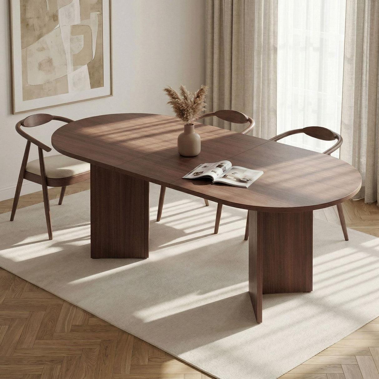 Sorell uitschuifbare eettafel walnoot 160 cm Melamine gecoat houtcomposiet
