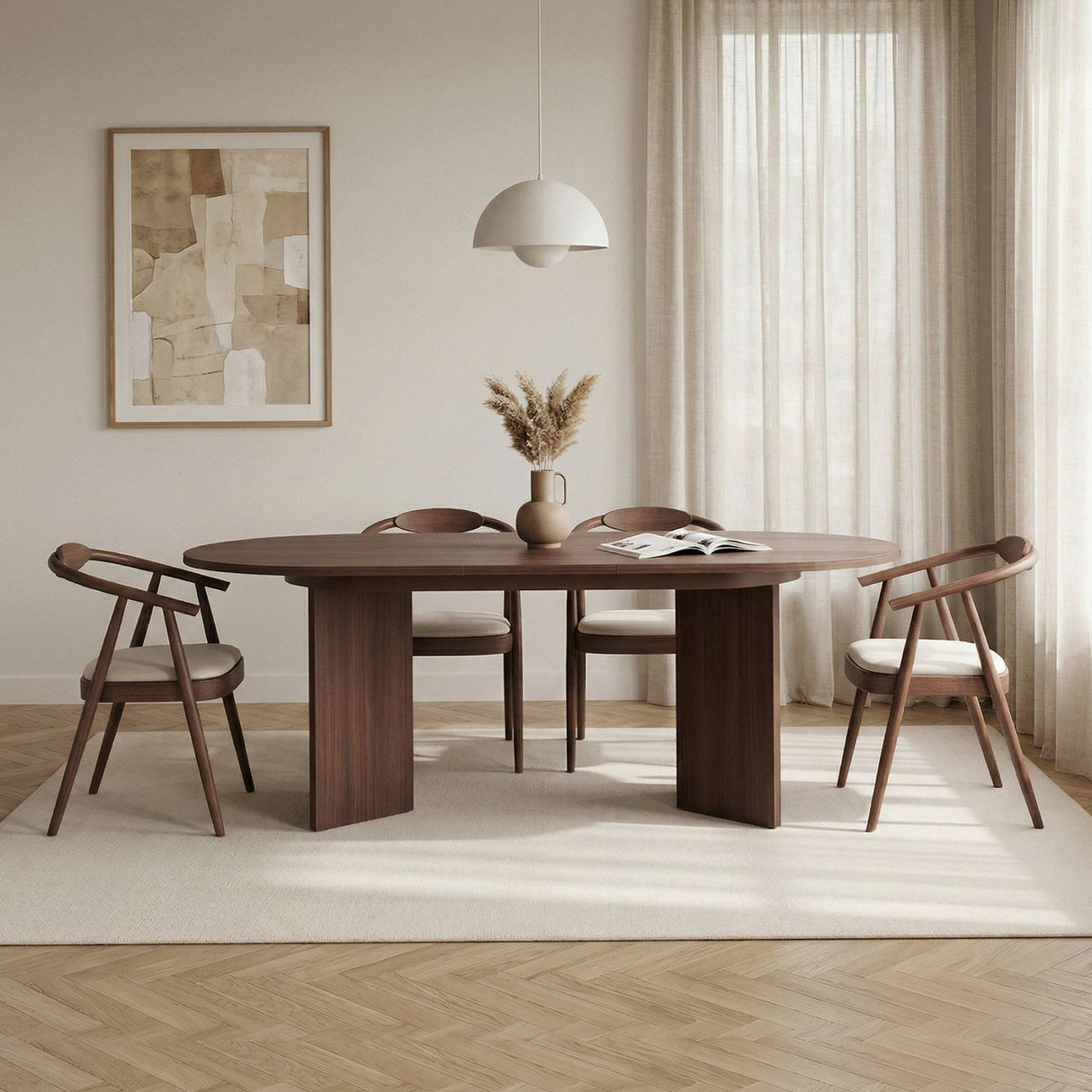 Sorell uitschuifbare eettafel walnoot 160 cm Melamine gecoat houtcomposiet