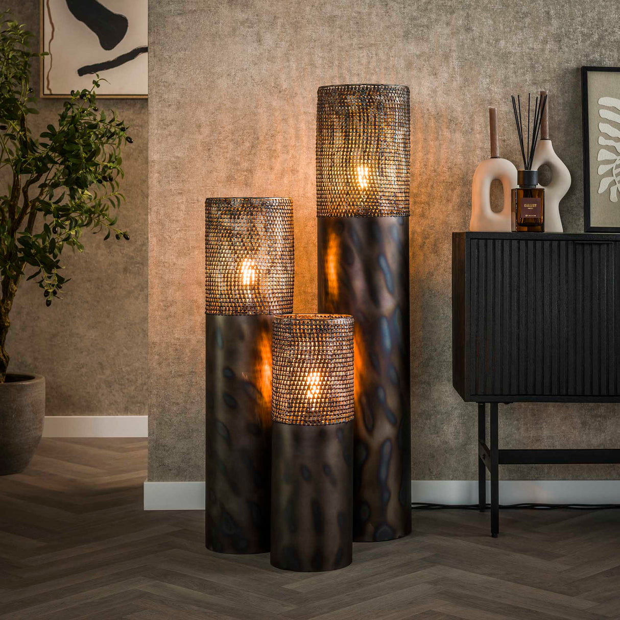 Lampe de sol cylindre Brick 60 cm noir brun