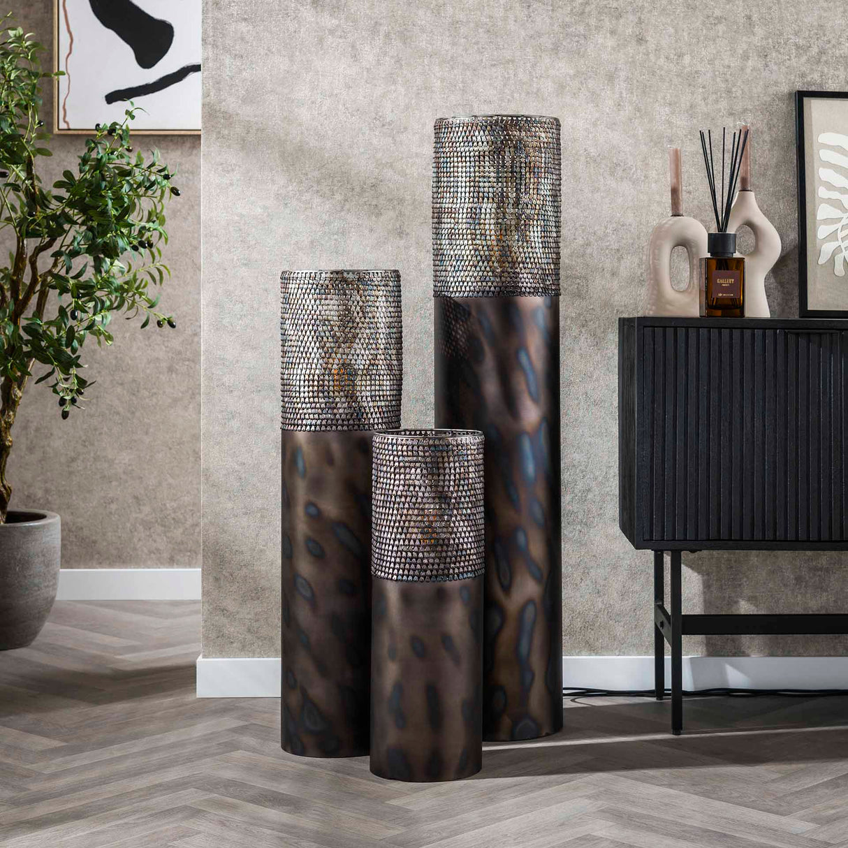 Lampe de sol cylindre Brick 60 cm noir brun