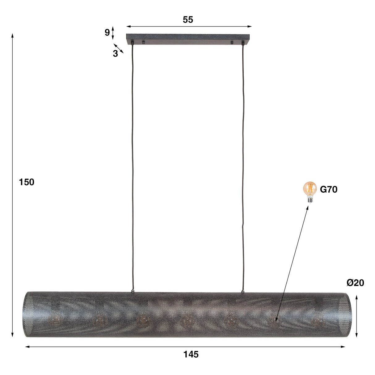Suspension Knox 7 lumières XL maille noire