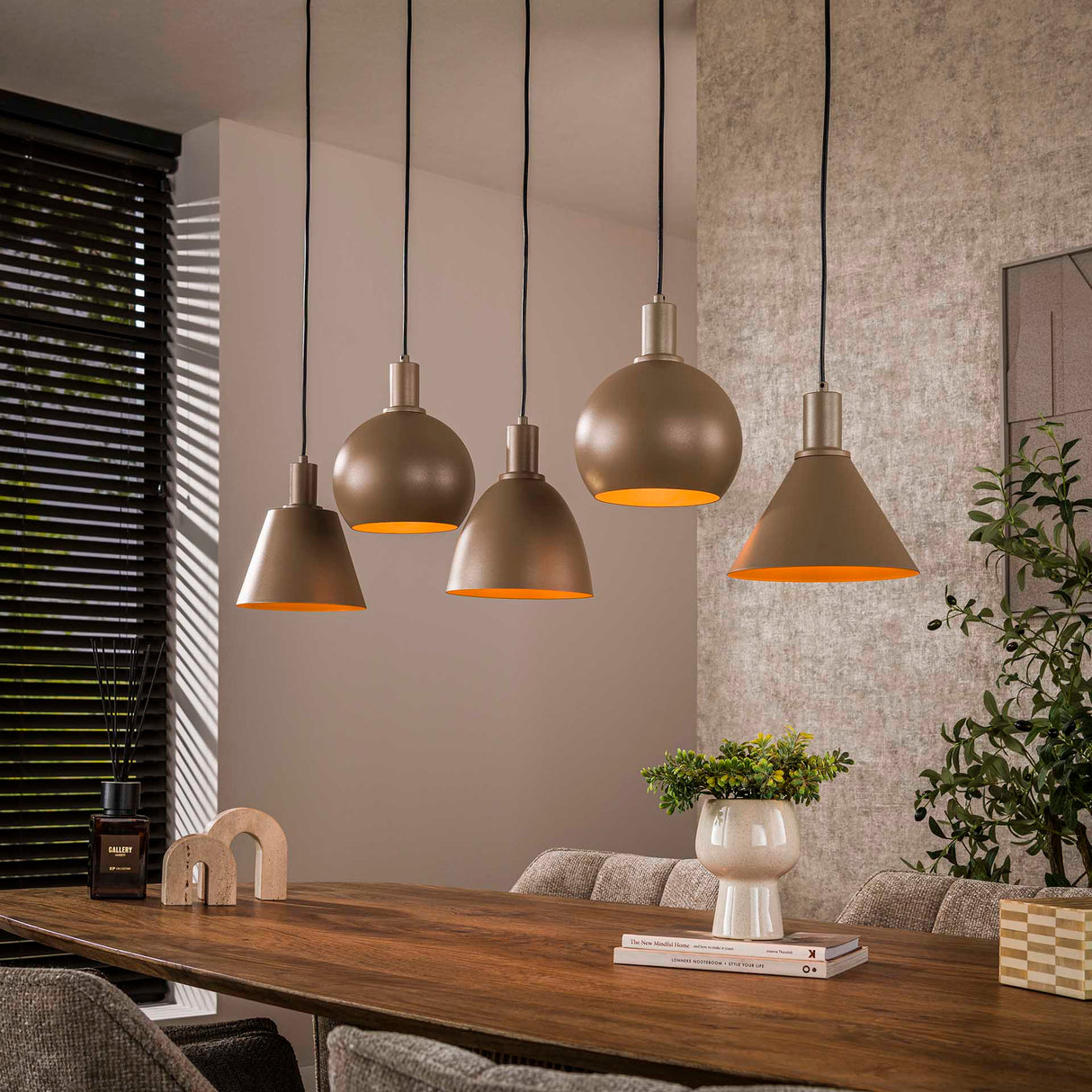 Suspension Nova 5 lumières - Beige - 120 cm