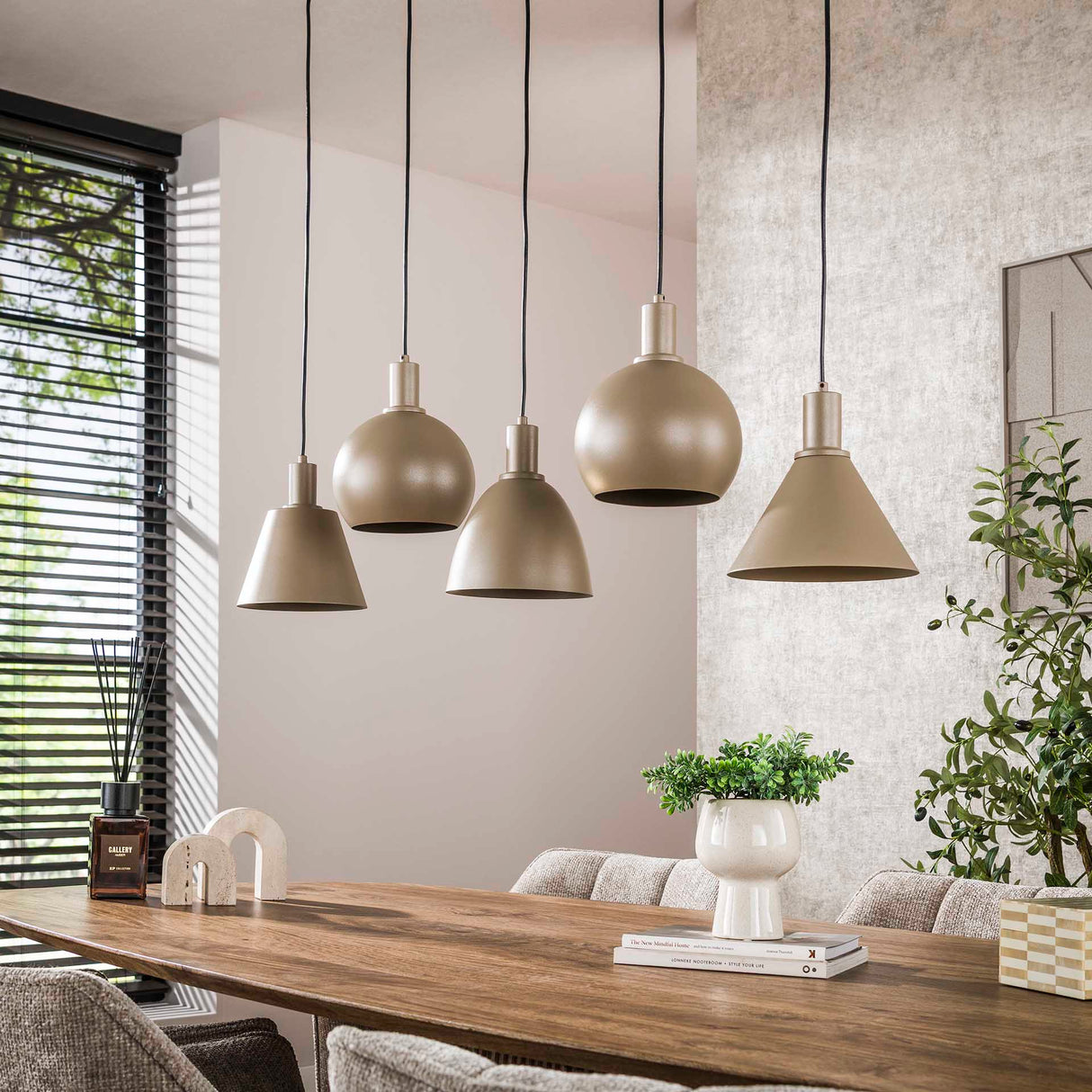 Suspension Nova 5 lumières - Beige - 120 cm