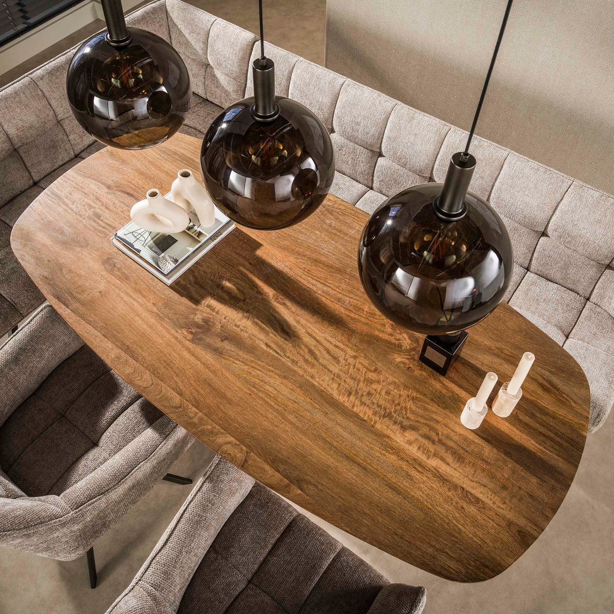 Hanglamp 3-lichts bruin glas zwart metaal Valeo 115 cm