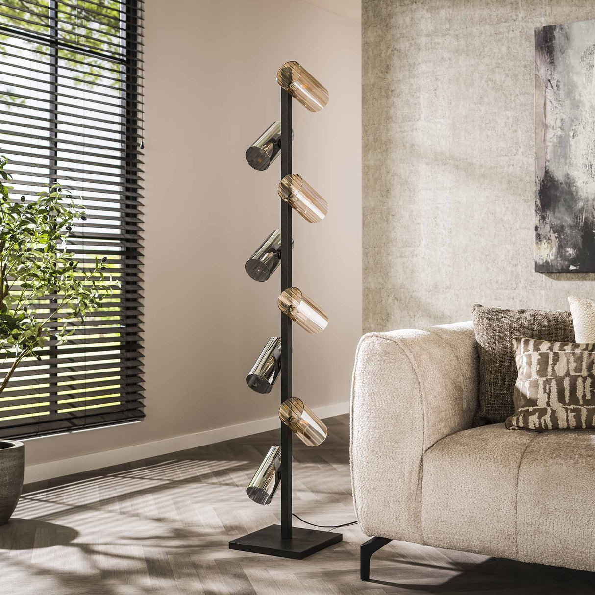 Lampadaire Khai 8 lumières cylindre verre mixte