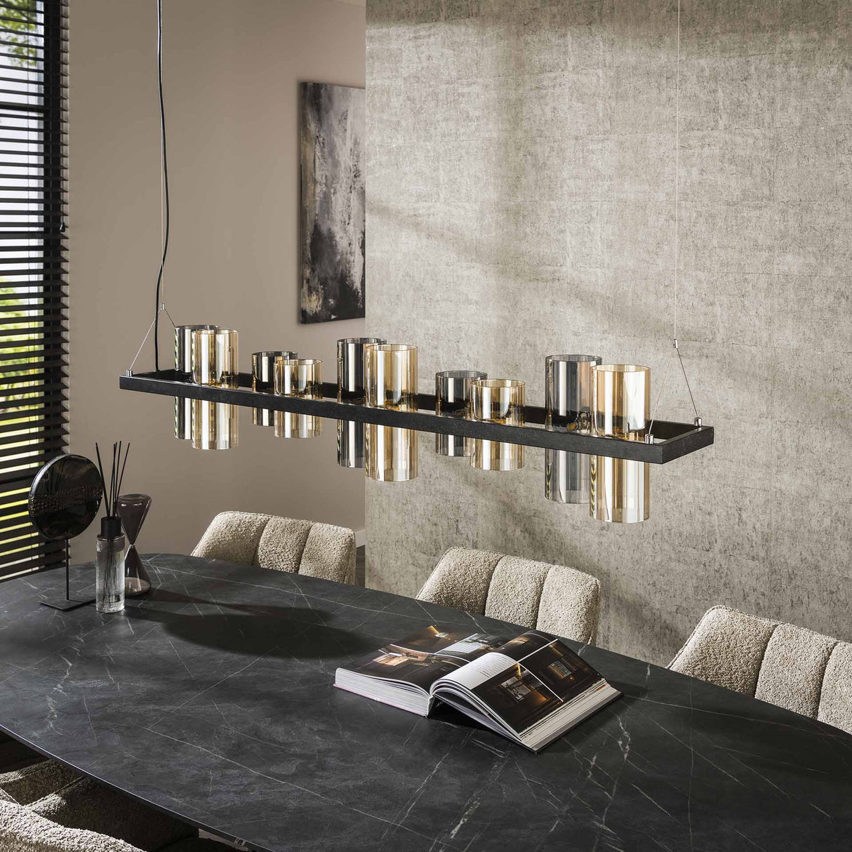 Lampe suspendue Khai 10 lumières cylindre verre mixte