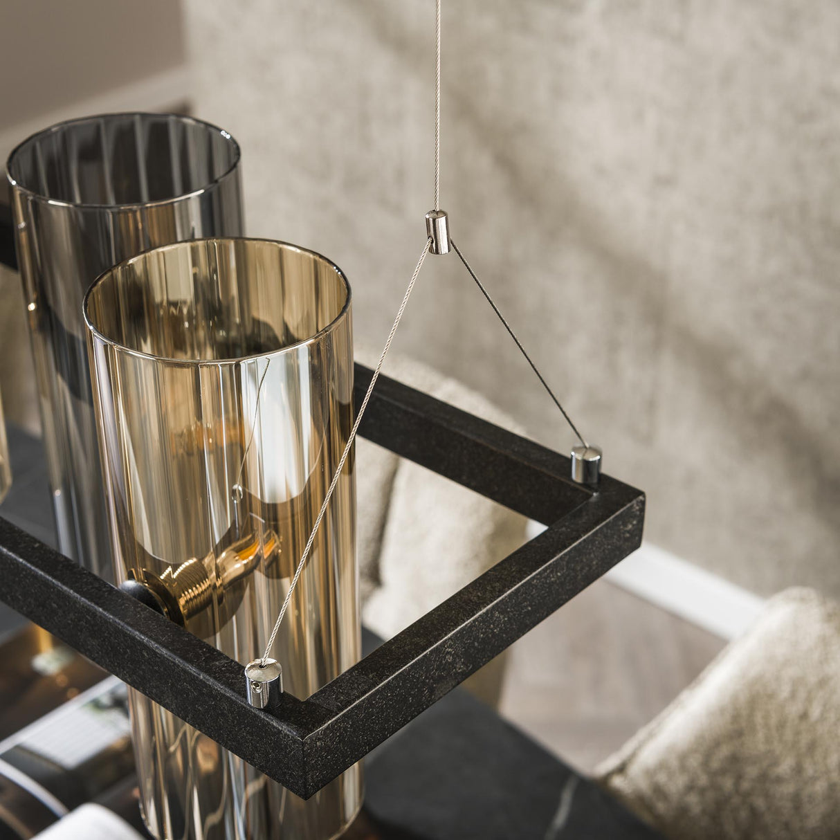 Lampe suspendue Khai 10 lumières cylindre verre mixte