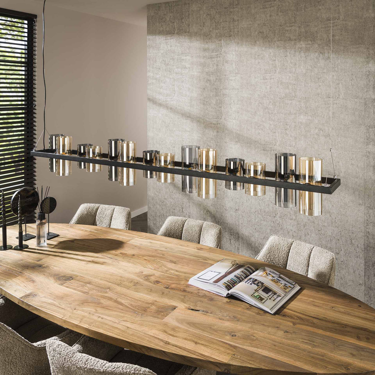 Suspension Khai 14 lumières cylindre verre mélangé