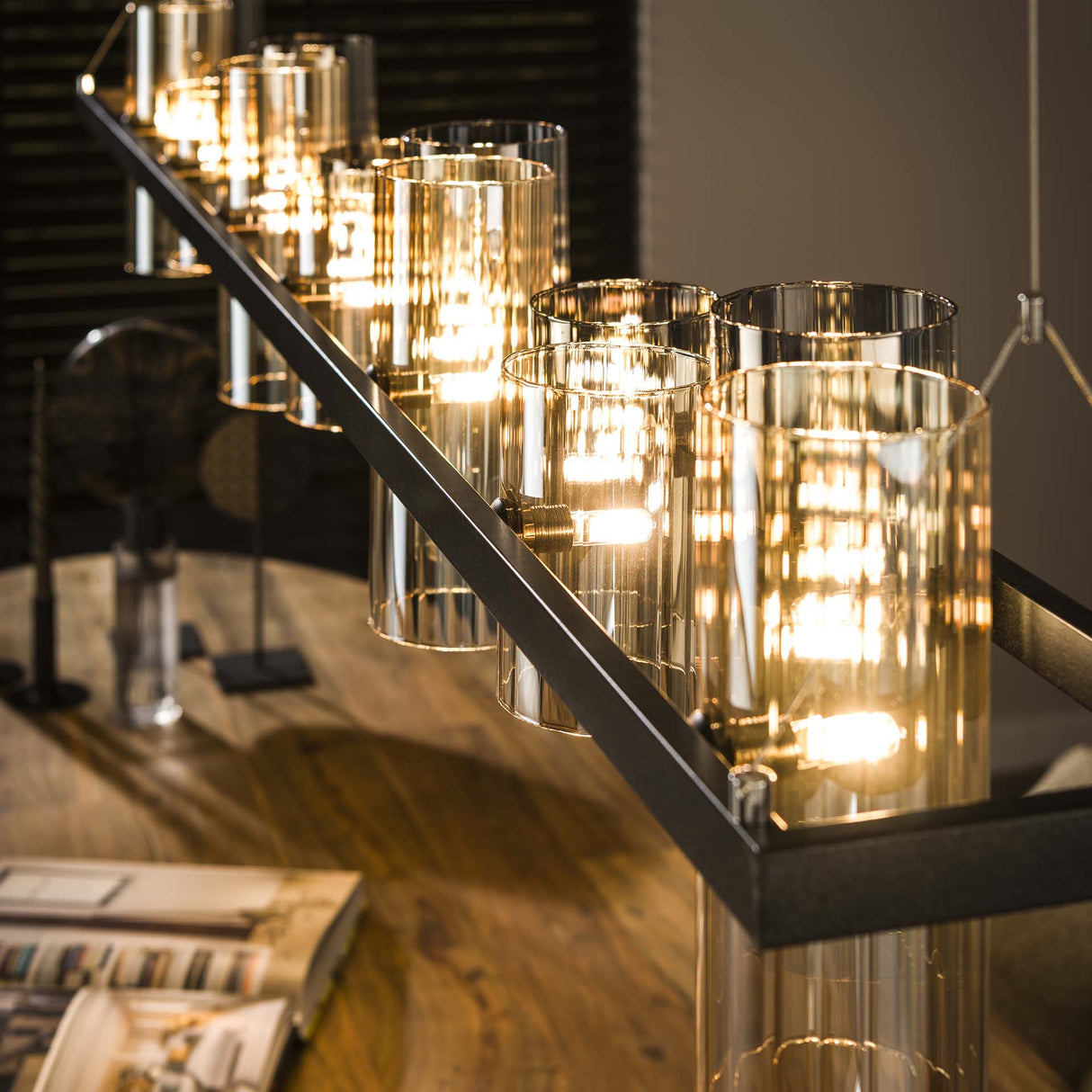 Suspension Khai 14 lumières cylindre verre mélangé