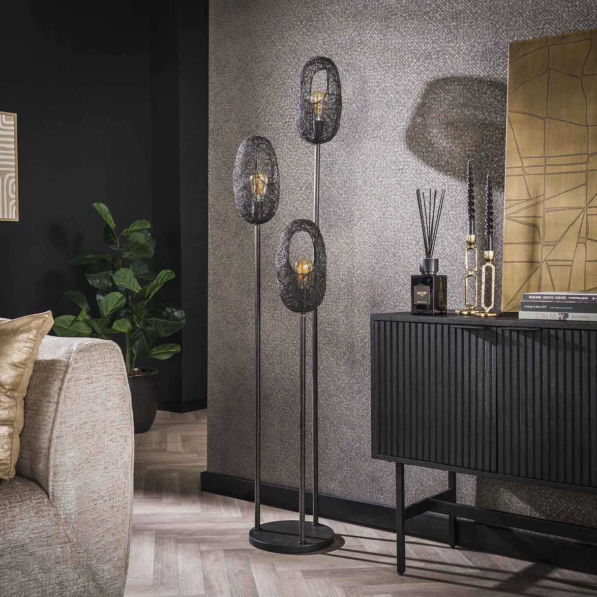 Lampadaire Debra 3 lumières métal noir