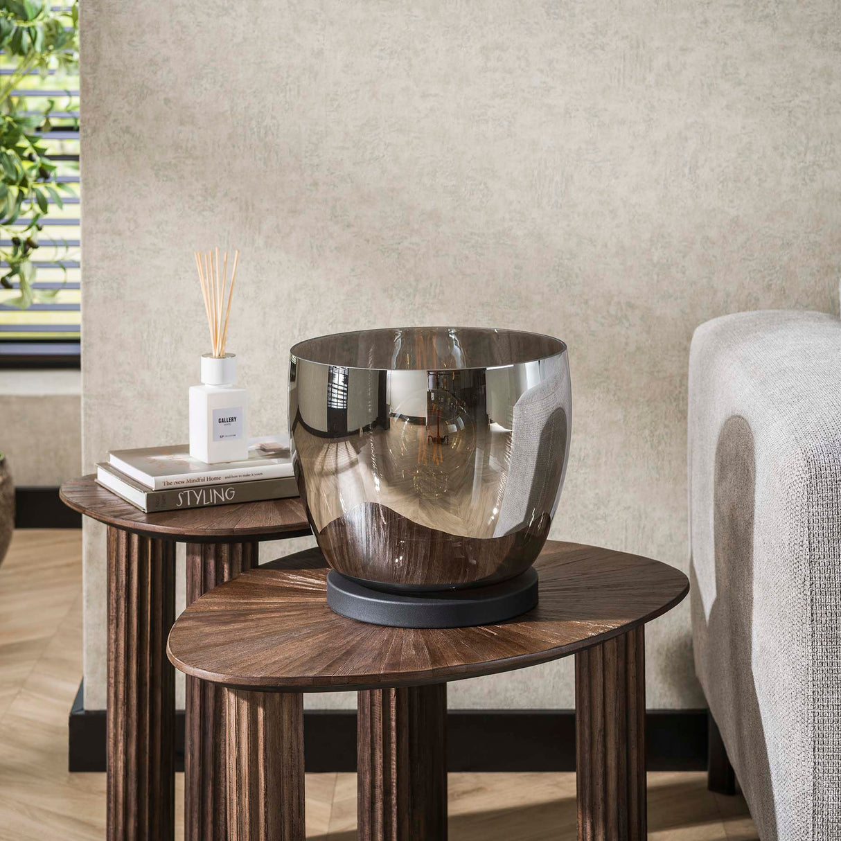 Lampadaire Dain UP L en verre chromé